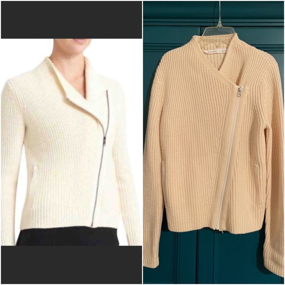 Athleta Stowe Moto sweater jacket zip up beige sz Sm